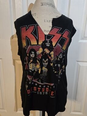 KISS Destroyer 1976 Vintage-Inspired Graphic Muscle Tee XL Black Rock Band